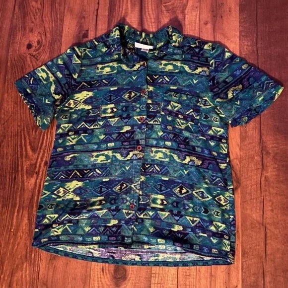 90's Daisy Print Short Sleeve Button Up by Alfred Dunner